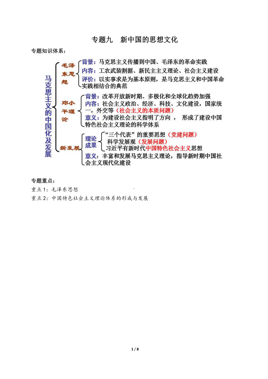 专题九 新中国的思想文化-（新材料）2019统编版高中历史《必修中外历史纲要上册》.docx_第1页