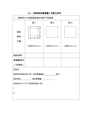 2.4 增加船的载重量 实验记录单-2022新教科版五年级下册《科学》.docx