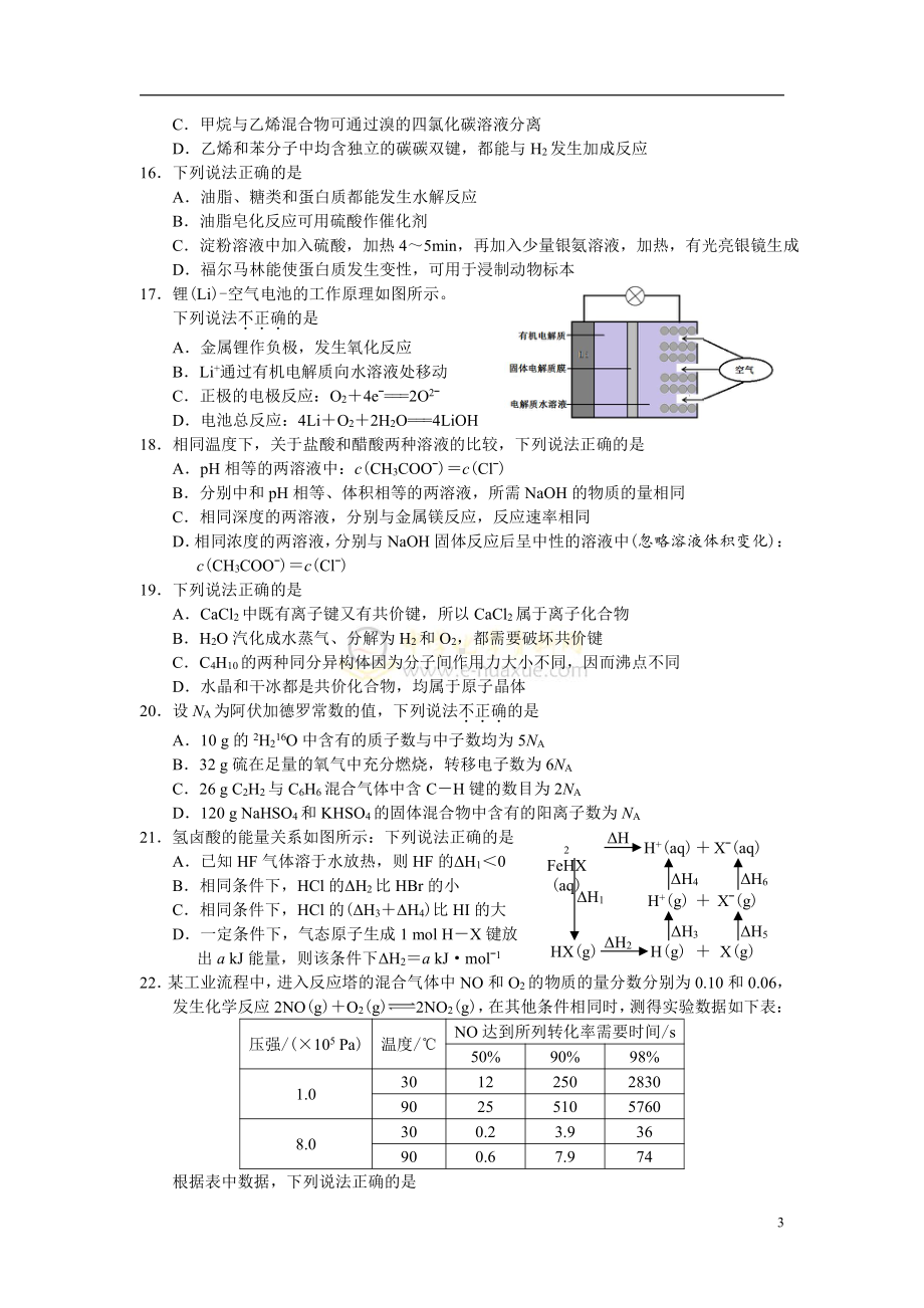 2018年4月浙江省普通高校招生选考科目考试化学试题.docx_第3页