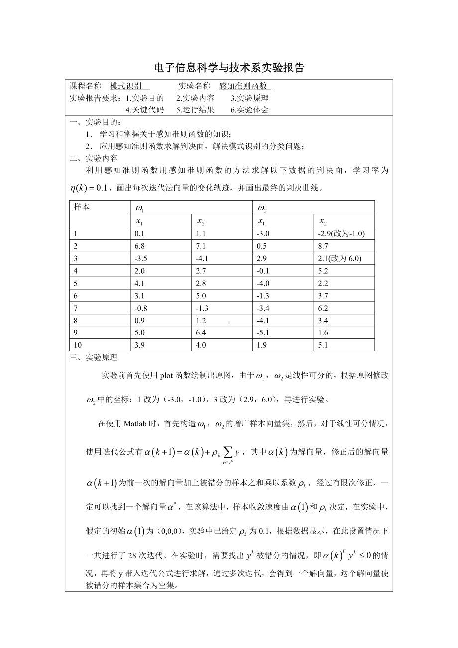 大学学习资料：模式识别-实验一-感知准则函数.doc_第1页