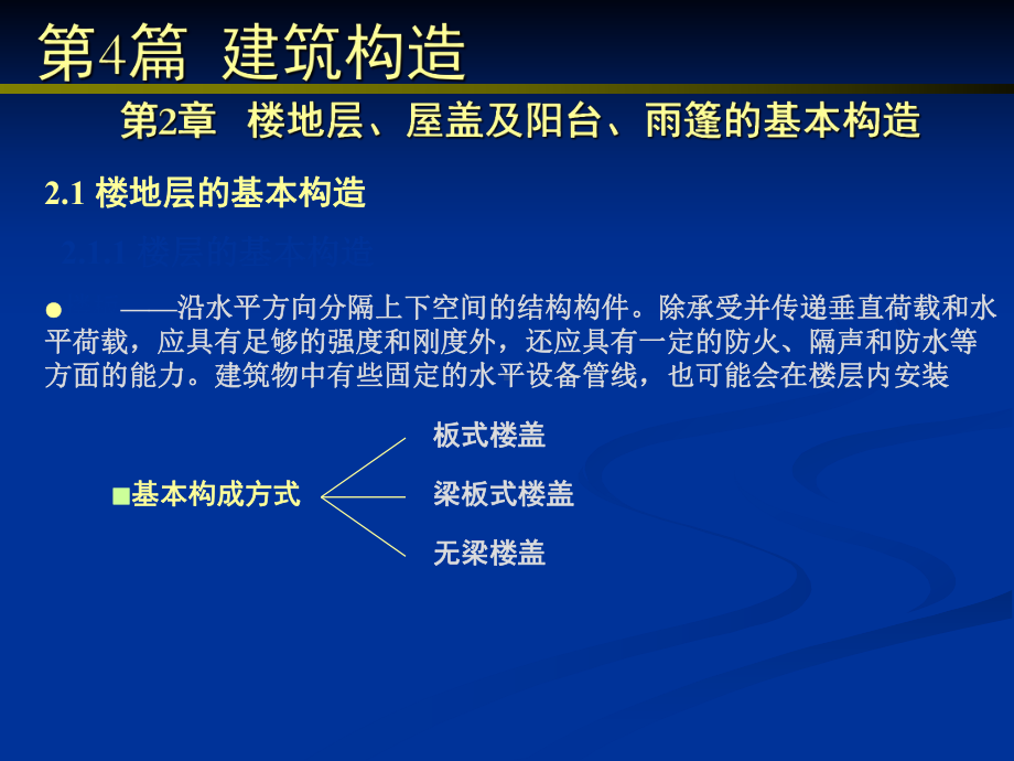 房屋工程课件：4.2 楼地层、屋盖及阳台、雨篷的基本构造.ppt_第1页