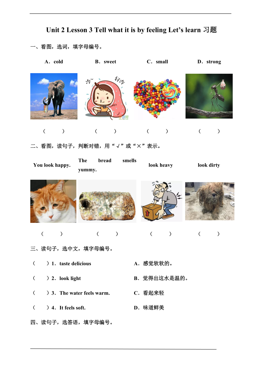 Unit 2 Lesson 3 Tell what it is by feelinglearn ppt课件（含教案+练习+视频+素材）-川教版六年级下册英语.zip