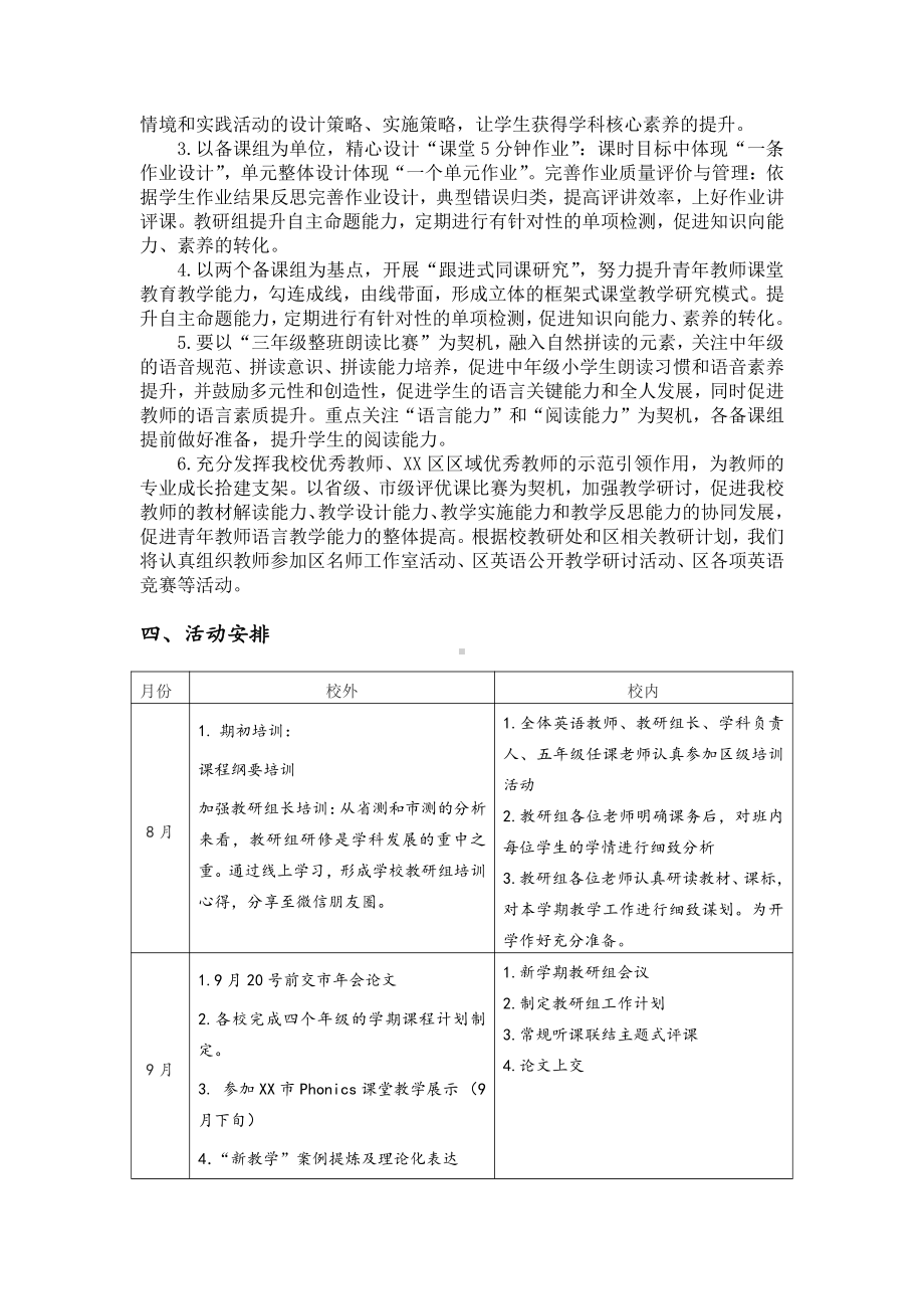 实验学校2021-2022学年度第一学期小学英语大组学科教研训工作计划.docx_第2页