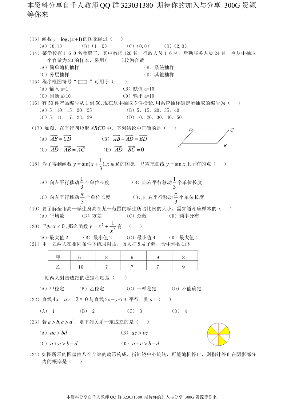 2021年贵州省高中新课程会考试数学卷样卷.doc_第2页