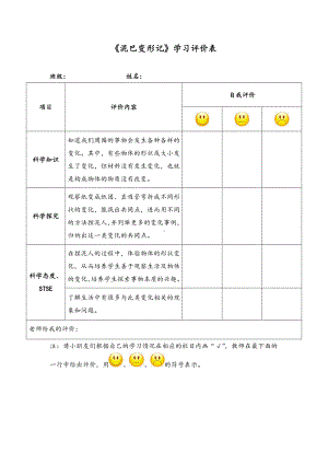 《泥巴变形记》学习评价表-2021新湘科版四年级下册《科学》.doc