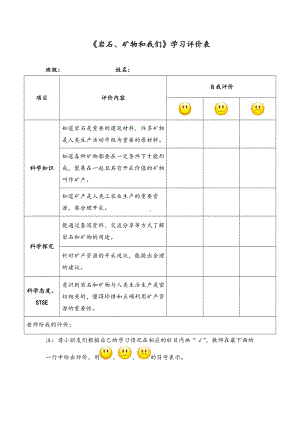 《岩石、矿物和我们》学习评价表-2021新湘科版四年级下册《科学》.doc