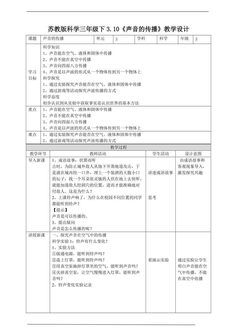 2022新苏教版三年级下册科学3.10《声音的传播》ppt课件（含教案+素材）.zip