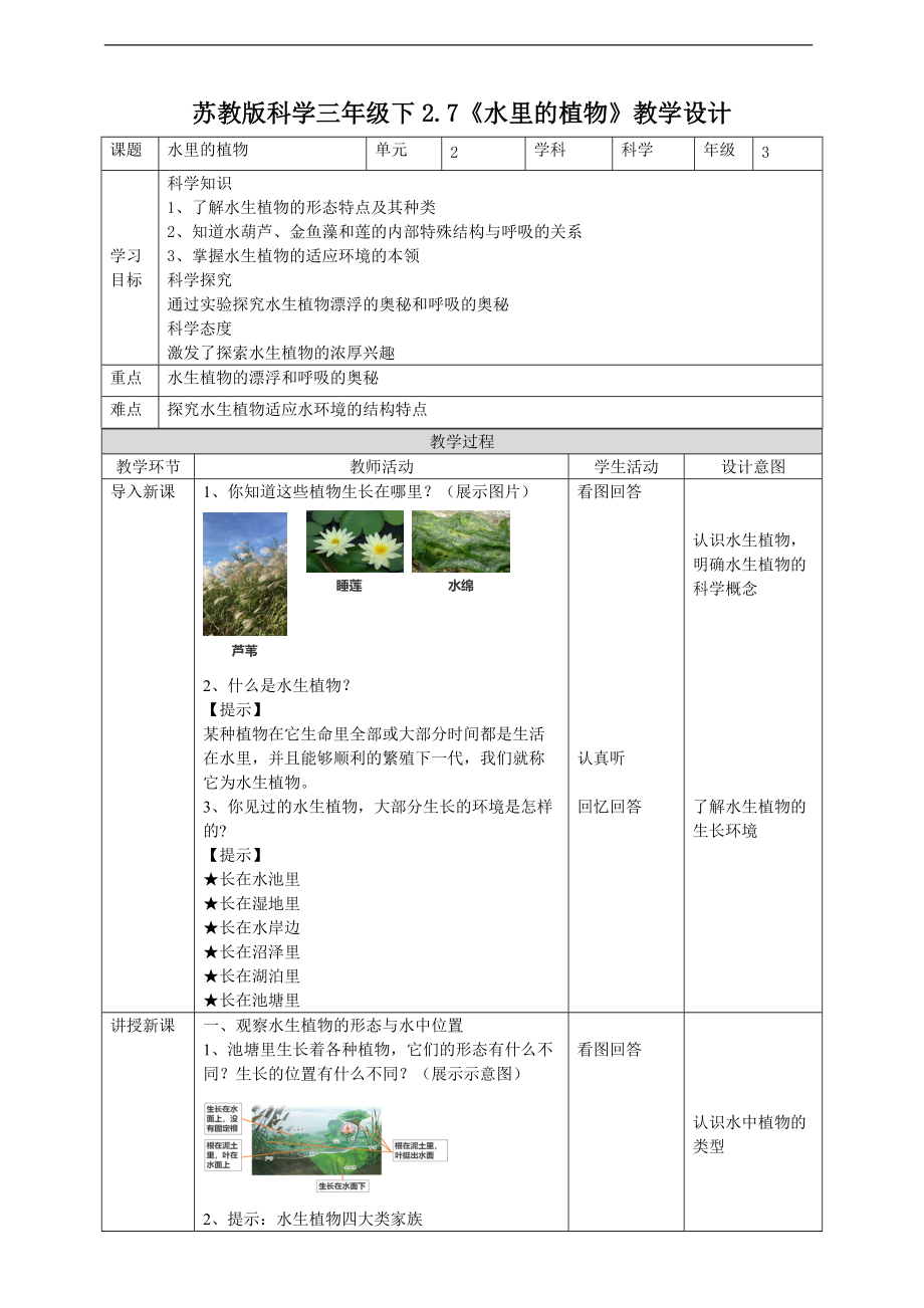 2022新苏教版三年级下册科学2.7《水里的植物》ppt课件（含 教案 +练习 +素材）.zip