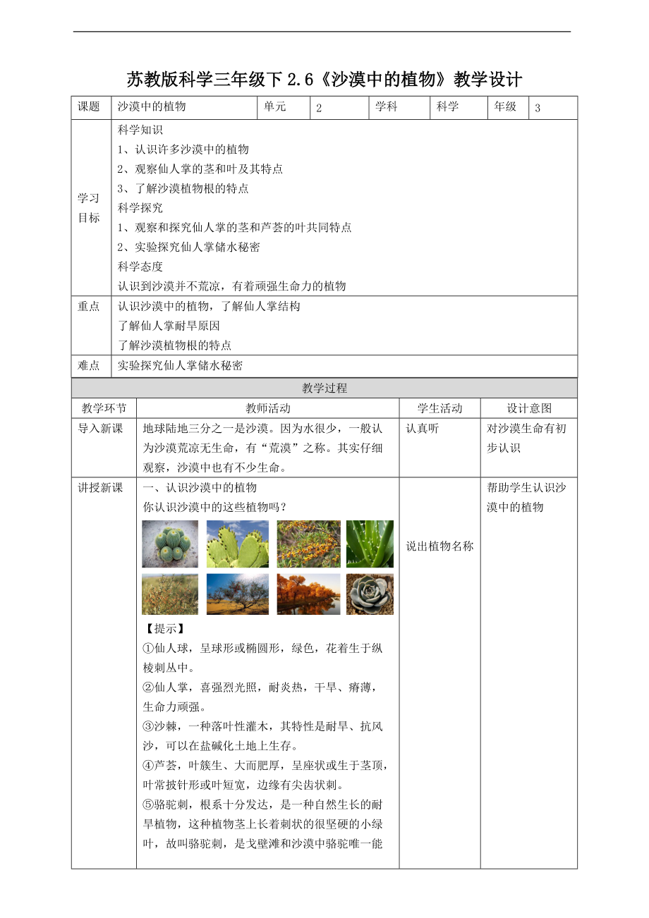 2022新苏教版三年级下册科学2.6《沙漠中的植物》ppt课件（含教案+练习+素材）.zip