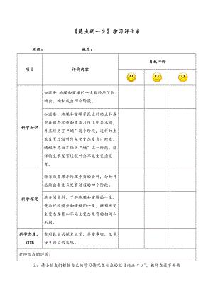 《昆虫的一生》学习评价表-2021新湘科版四年级下册《科学》.doc