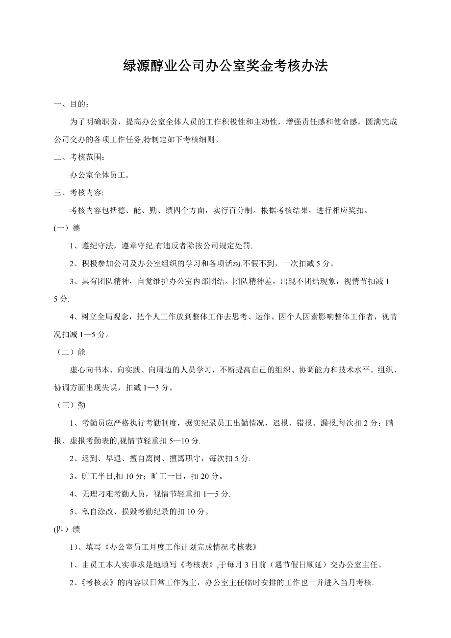 (修订)办公室奖金考核制度.doc_第1页