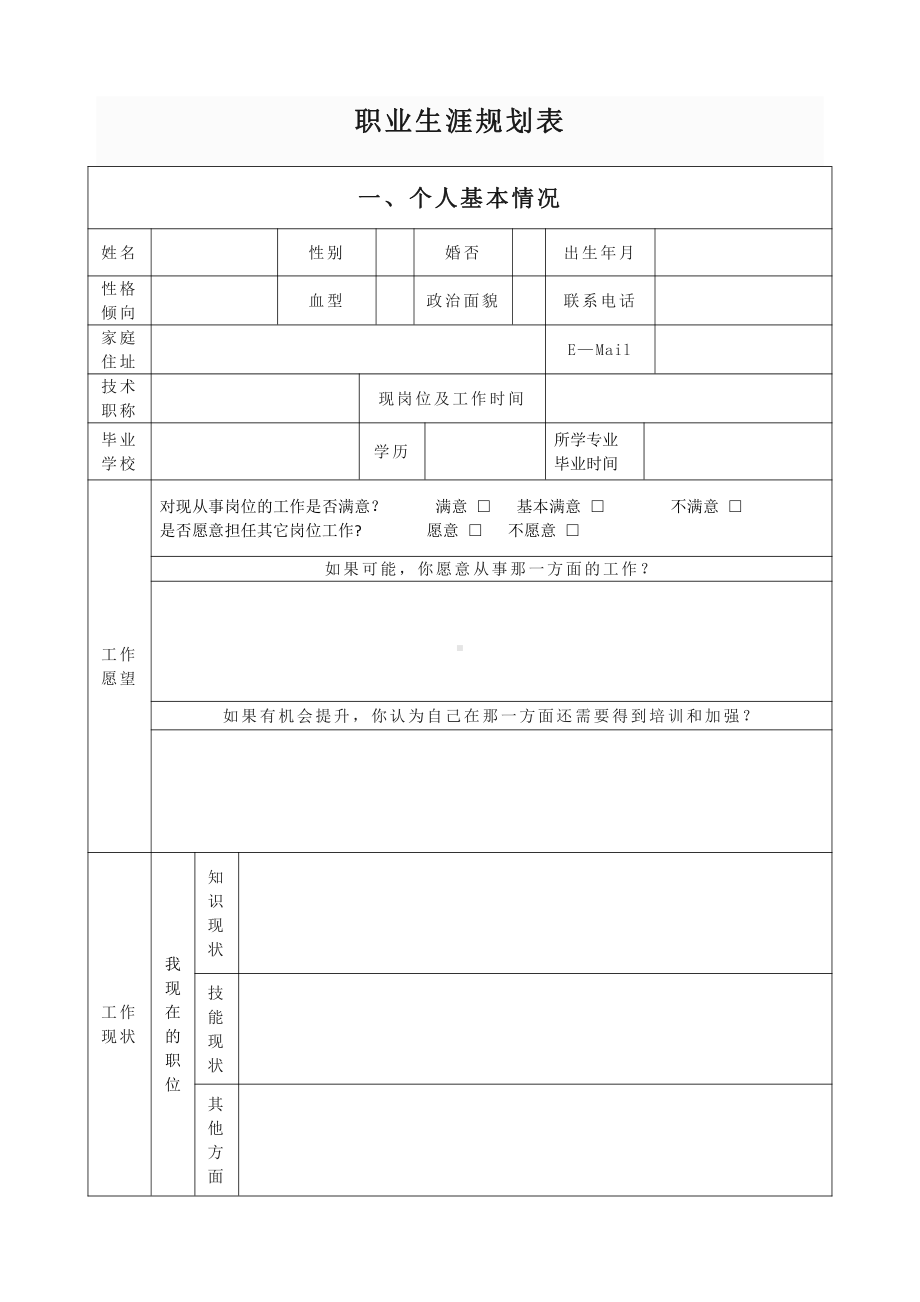 企业员工职业生涯规划表模板.docx_第1页