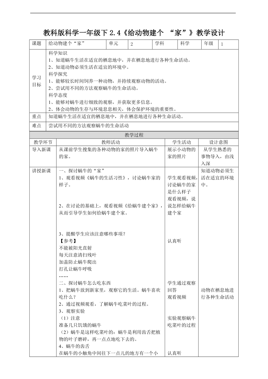 2022新教科版一年级下册科学2.4《给动物建个“家”》ppt课件（含教案+练习+视频）.zip