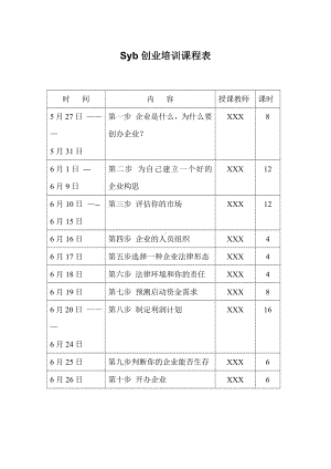 创业培训课程表及教案.doc