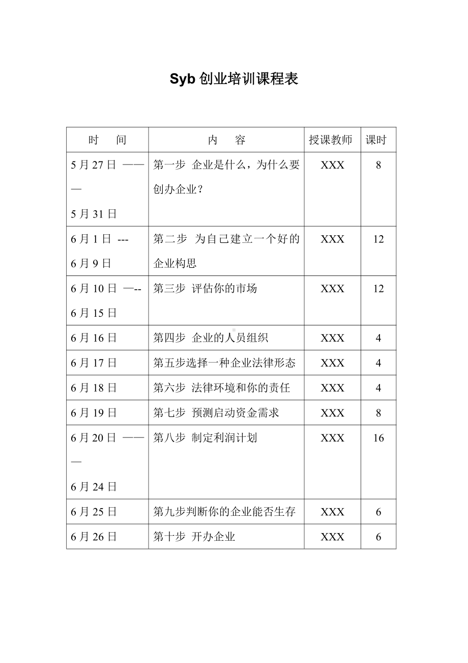 创业培训课程表及教案.doc_第1页