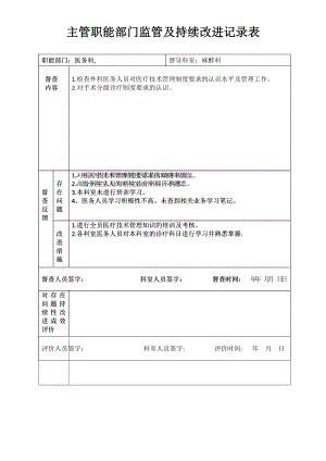 医院职能部门监管麻醉及持续改进记录表.doc