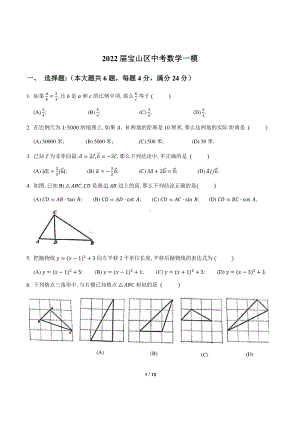 2022届上海市宝山区中考数学一模试卷及答案.pdf