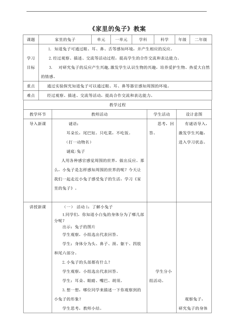 2022新粤教版二年级下册科学1.4《家里的兔子》ppt课件（含教案+练习）.zip