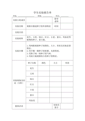 2022新教科版四年级下册《科学》实验报告单（表格式）.docx