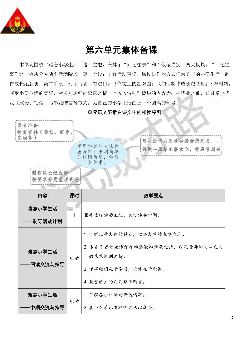 部编版六下语文难忘小学生活-制订活动计划（教案）.doc_第1页