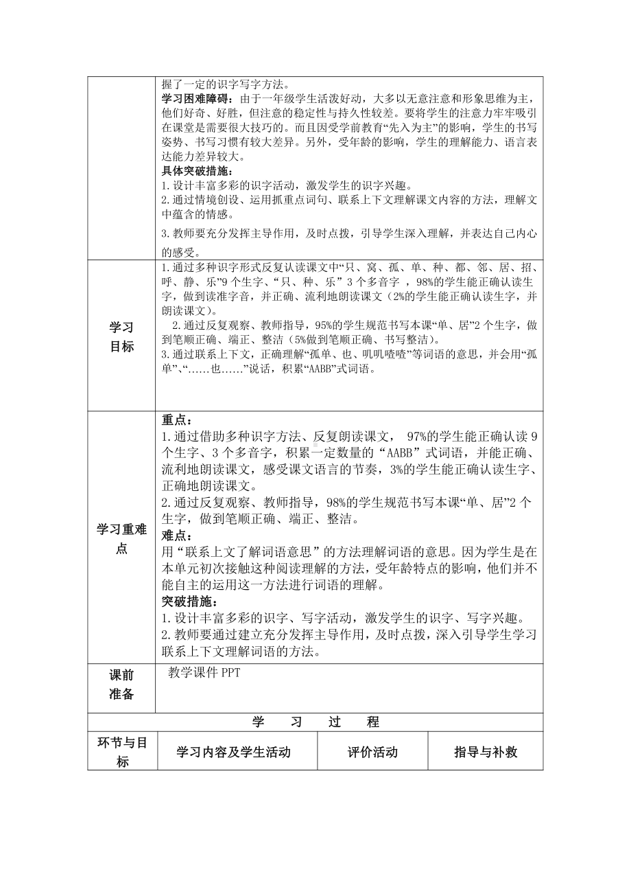 南京某学校部编版一年级语文下册《树和喜鹊》第1课时教案.doc_第2页