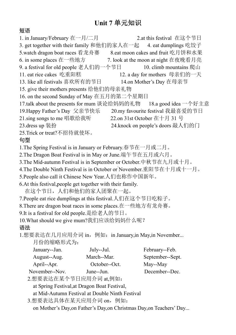 译林版五下英语5BU7知识归纳.doc_第1页