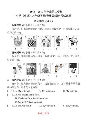 译林版六下英语期末英语试卷.doc