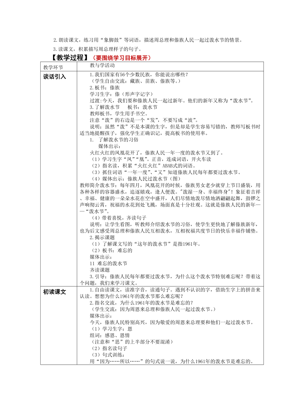 南京部编版二年级语文上册第六单元《难忘的泼水节》教案.docx_第2页