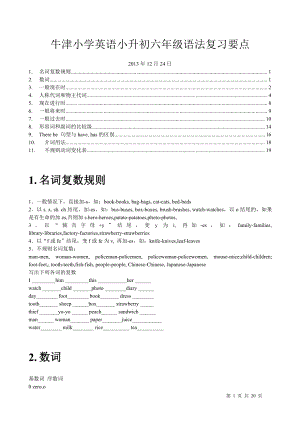 牛津小学英语小升初六年级语法复习要点.doc