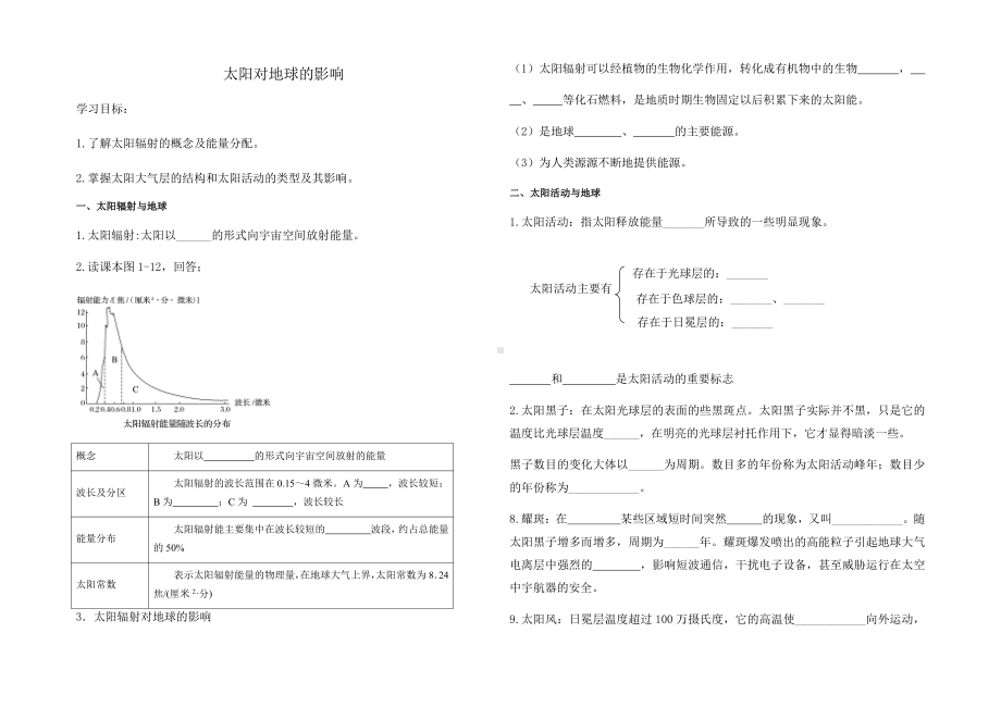 （新教材）2021新湘教版高中地理必修第一册1.2太阳对地球的影响 导学案.docx_第1页