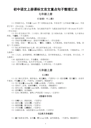 初中语文部编版七八九年级上册课标文言文重点句子整理汇总（直接打印每生一份熟读熟记）.doc