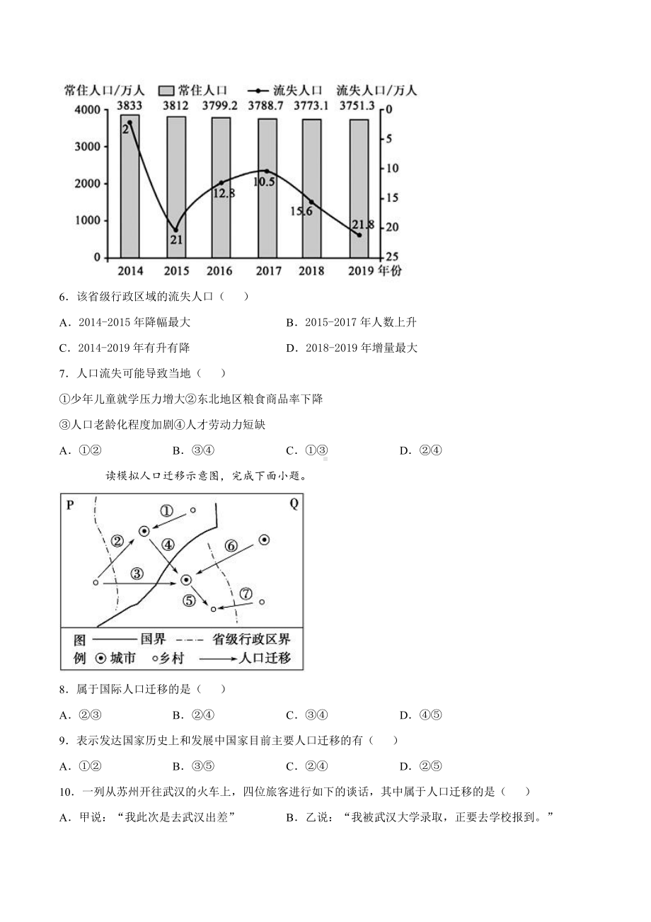 （新教材）2021新湘教版高中地理必修第二册第一章 人口与地理环境 章节测试.docx_第2页