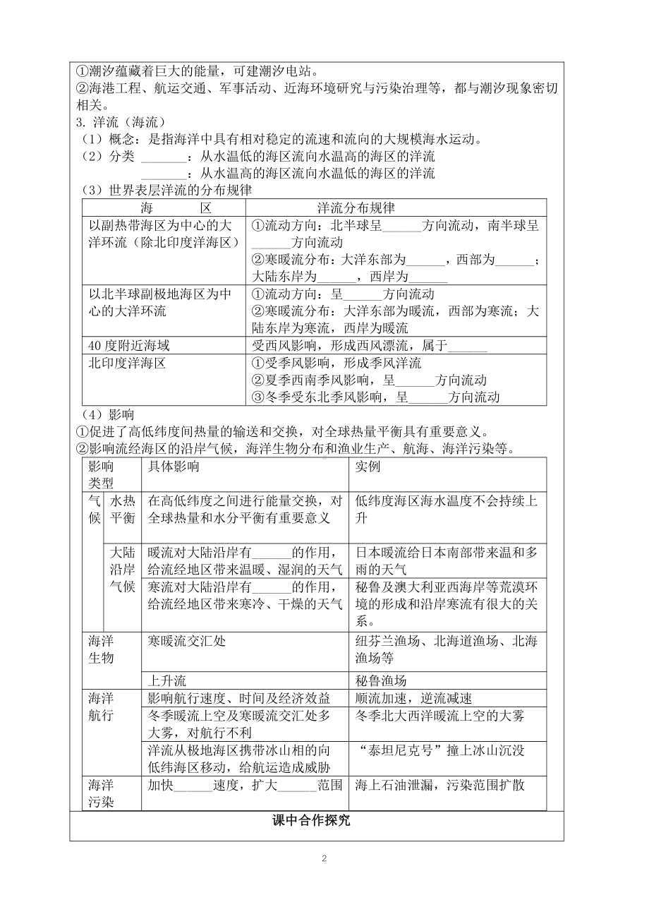 （新教材）2021新湘教版高中地理必修第一册第四章　地球上的水第二节海水的运动（二）课“生本课堂”导学案.doc_第2页