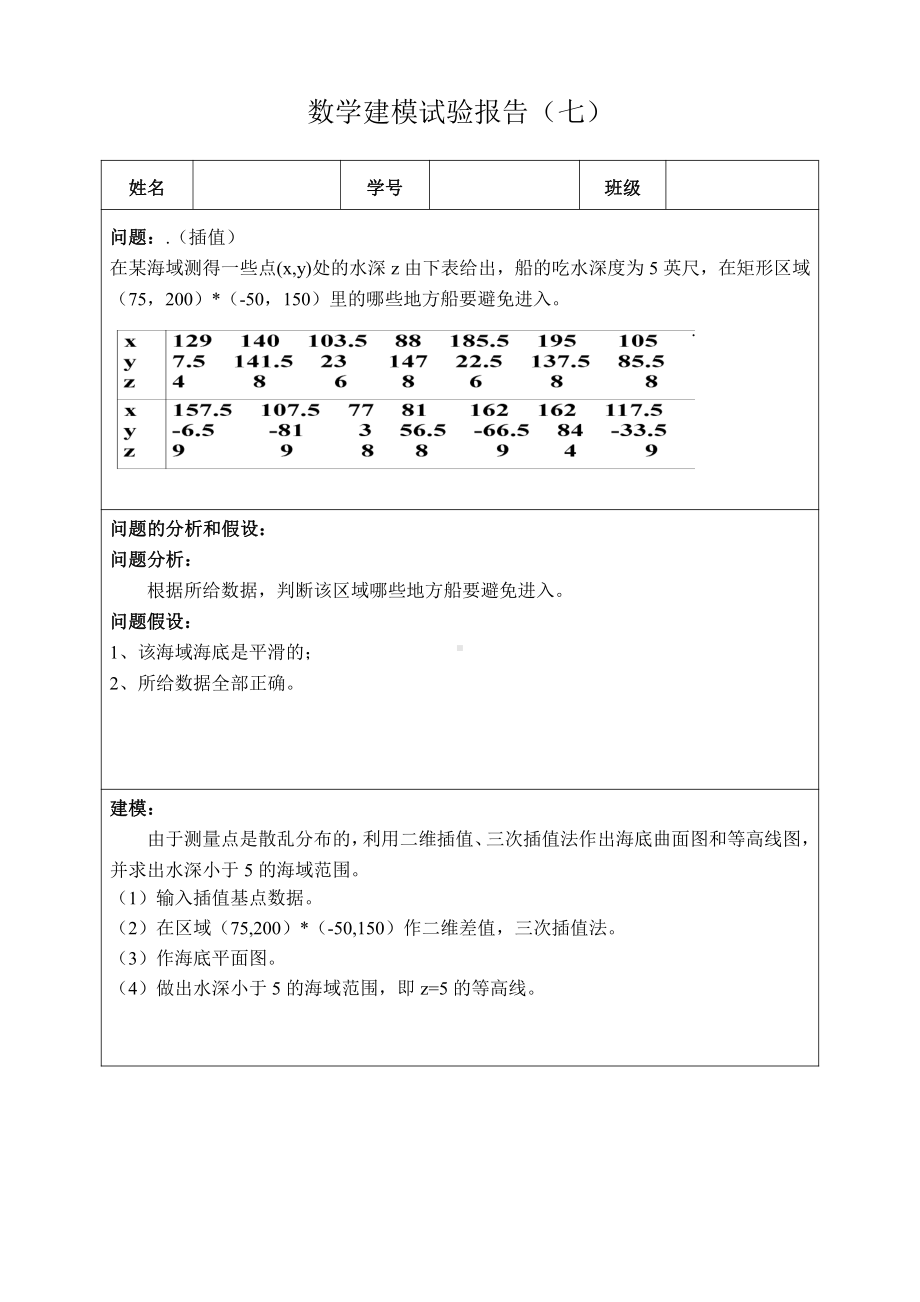 数学建模实验报告7插值.doc_第1页