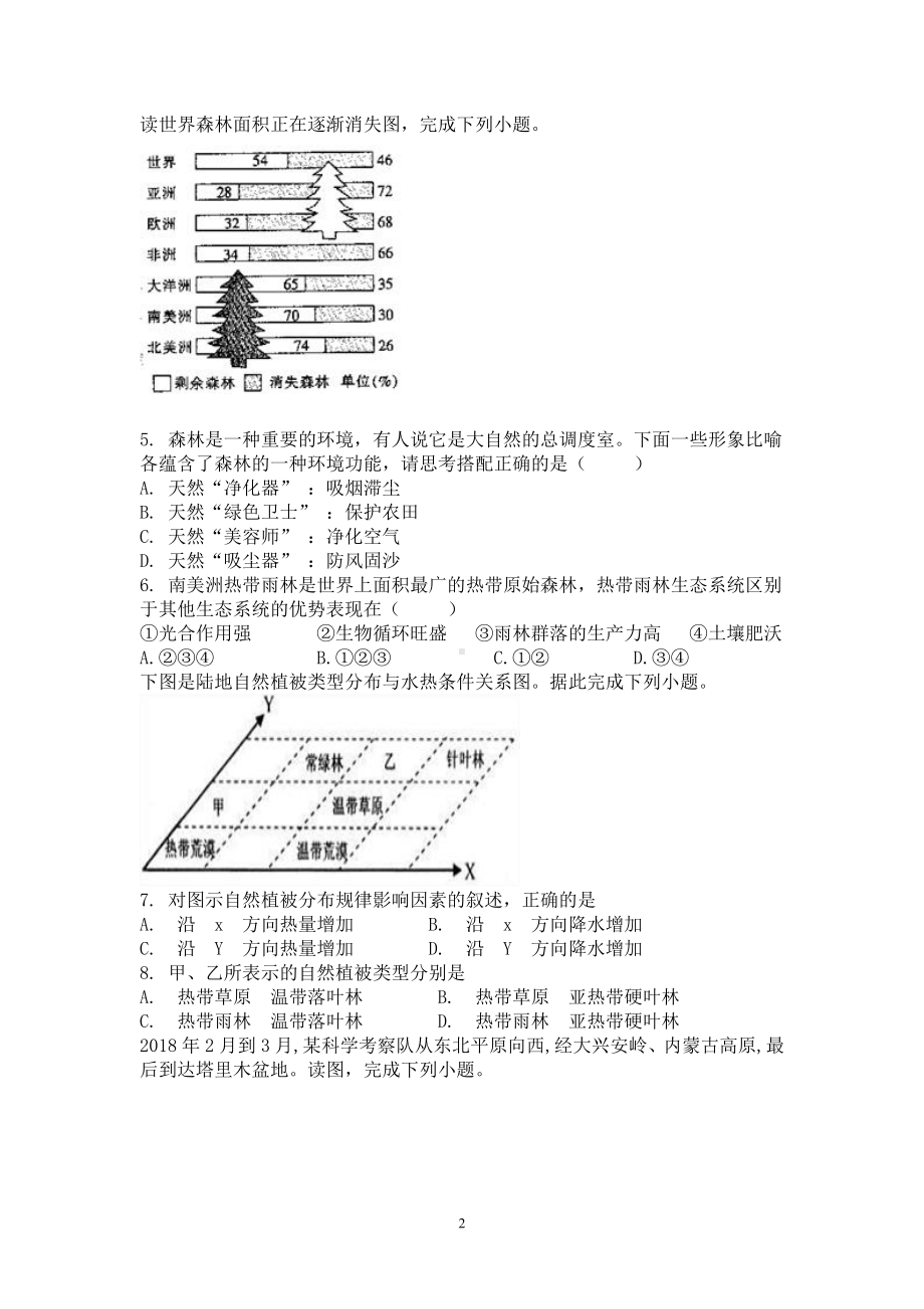 （新教材）2021新湘教版高中地理必修第一册第五章　地球上的植被与土壤复习课提升测试题（有答案）.doc_第2页