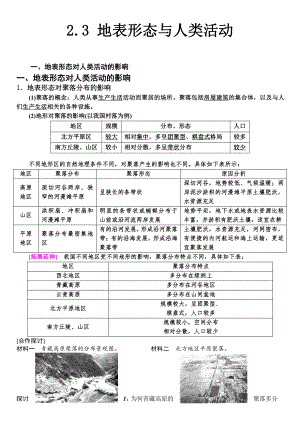 （新教材）2021新湘教版高中地理选择性必修一 2.3 地表形态与人类活动 学案.doc