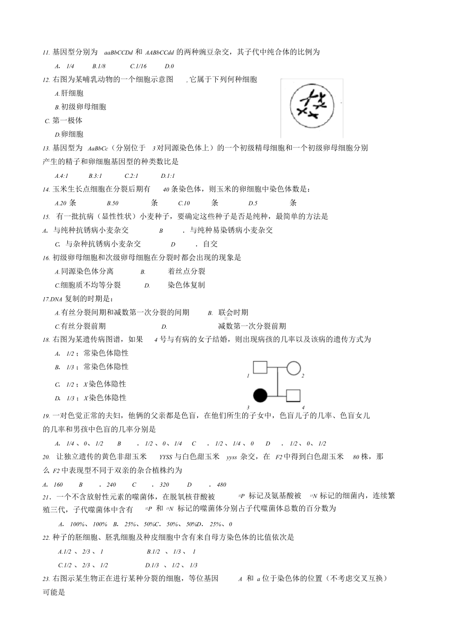 高中生物必修二试卷及标准答案.doc_第2页