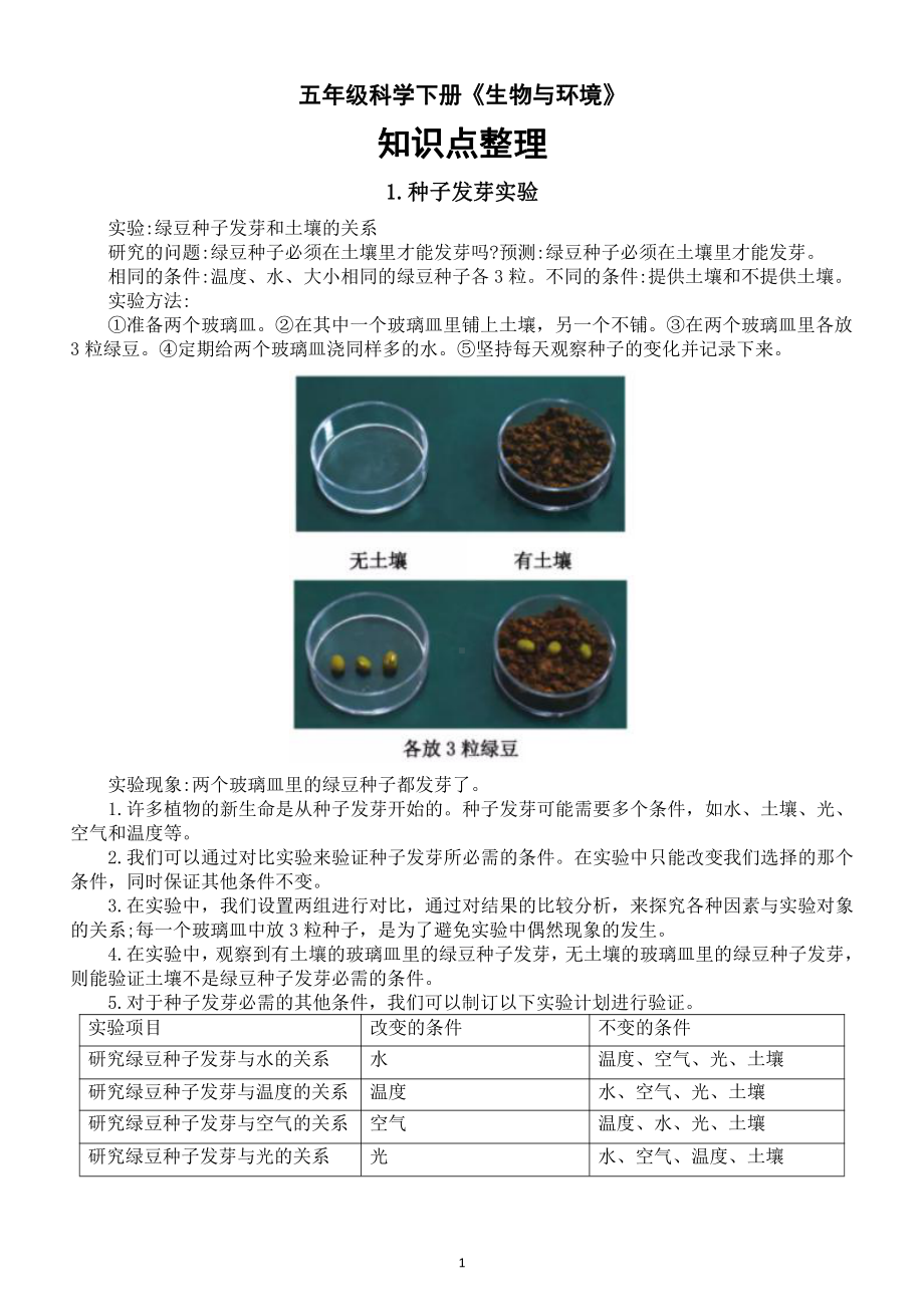 小学科学教科版五年级下册第一单元《生物与环境》知识点整理（共7课）（2022新版）.doc_第1页