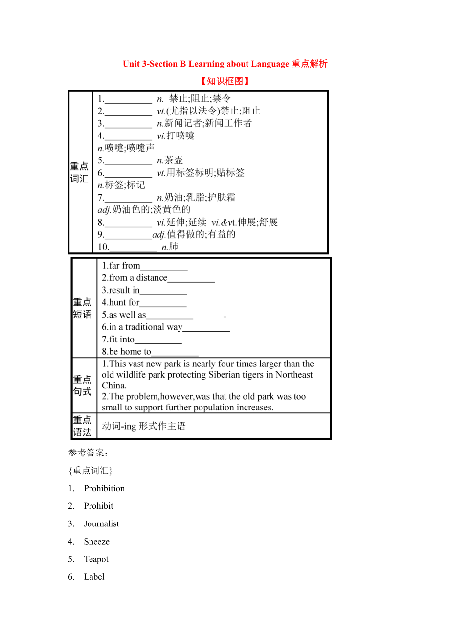 （2019版）新人教版选择性必修第一册Unit 3- Section BLearnin gabout Language 重点解析讲义（含答案）.doc_第1页