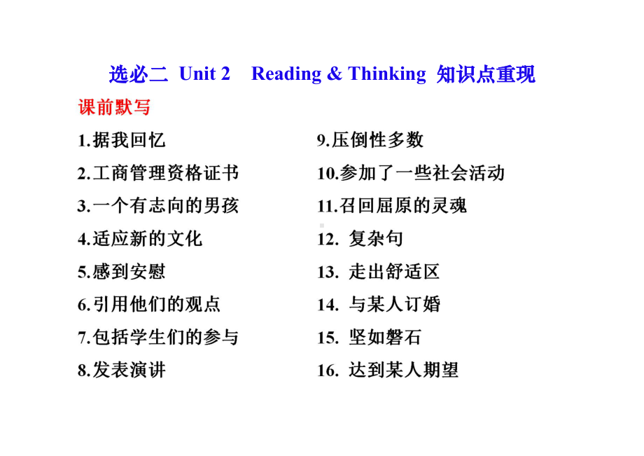 （2019版）新人教版选择性必修第二册Unit 2 Reading&Thinking知识点重现（含答案）.docx_第1页