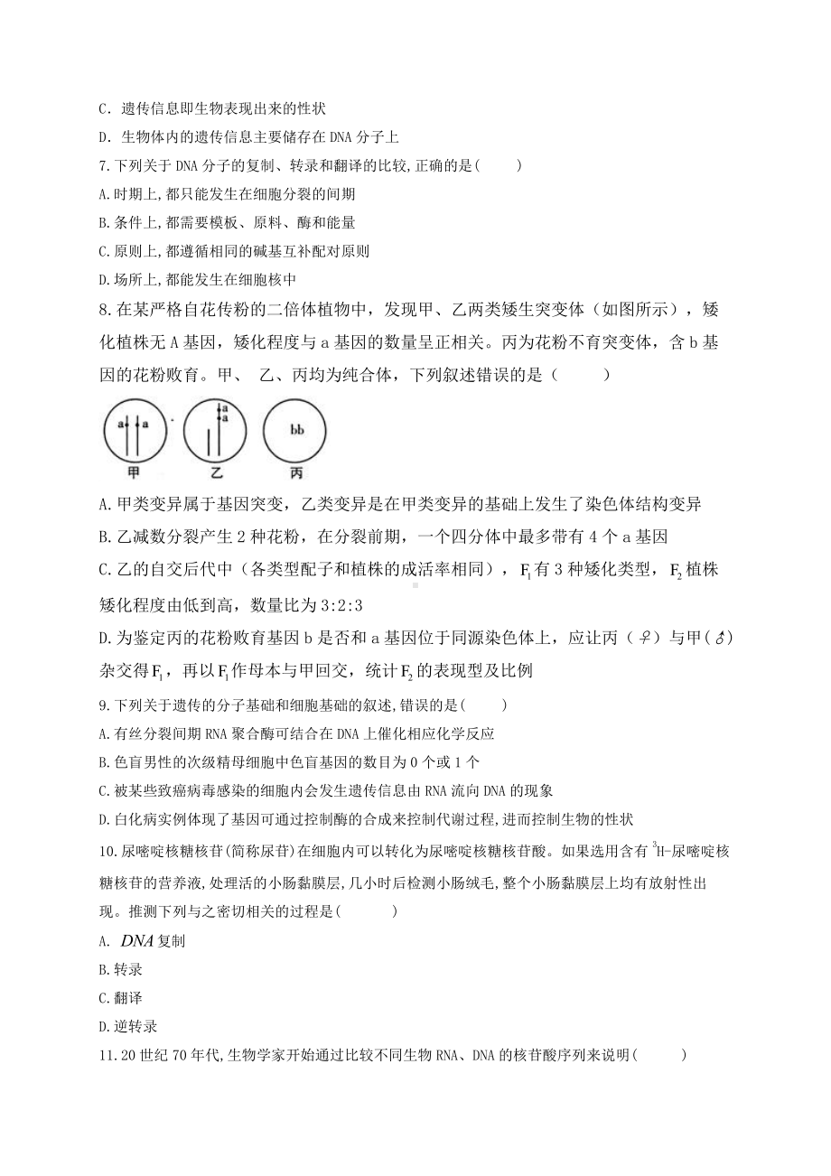 （新教材）2019人教版高中生物必修二暑假作业20 专项训练二遗传的分子基础综合 基础训练.docx_第2页