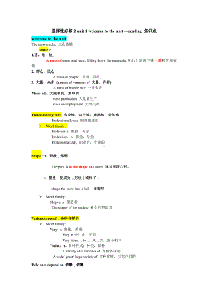 （新教材）2022新牛津译林版高中英语选择性必修第二册Unit1-Welcome-&Reading知识点.docx