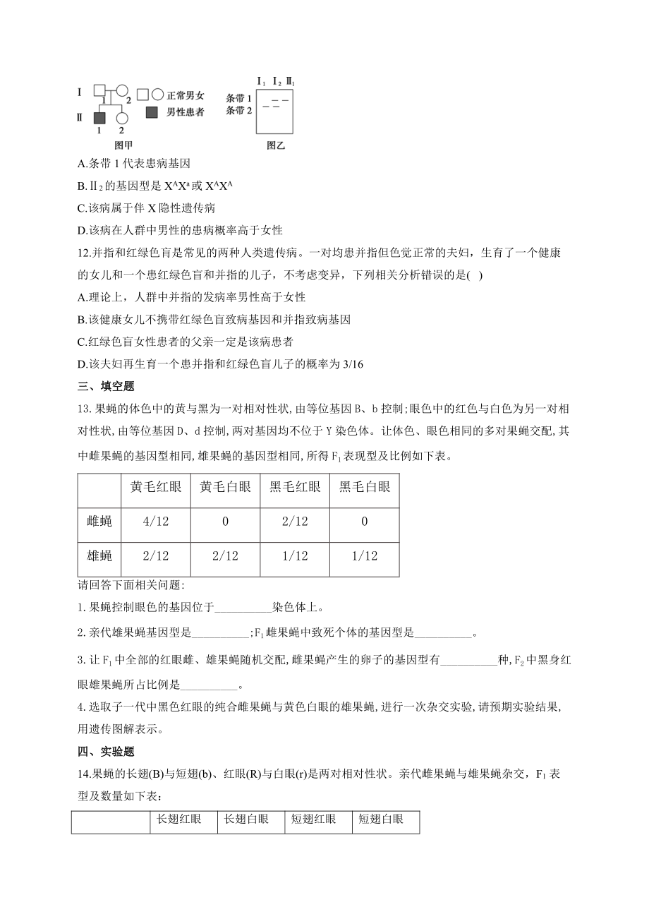 （新教材）2019人教版高中生物必修二暑假作业05 伴性遗传 基础训练.docx_第3页