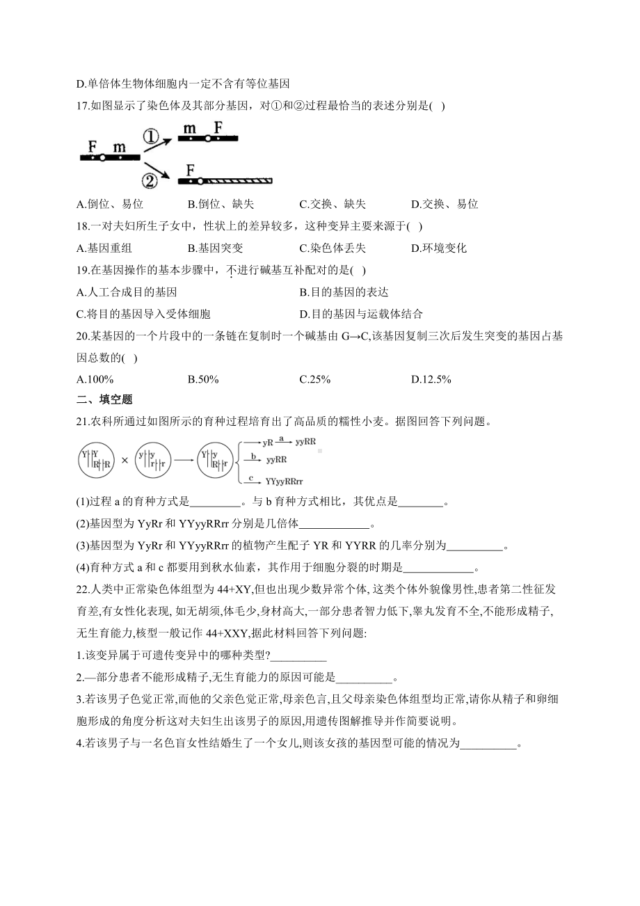 （新教材）2019人教版高中生物必修二暑假作业21 专项训练三生物的变异与育种综合 基础训练.docx_第3页