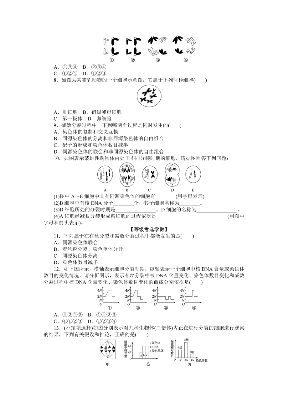 （新教材）2019人教版高中生物必修二05减数分裂与精子和卵细胞的形成课后作业.doc_第2页