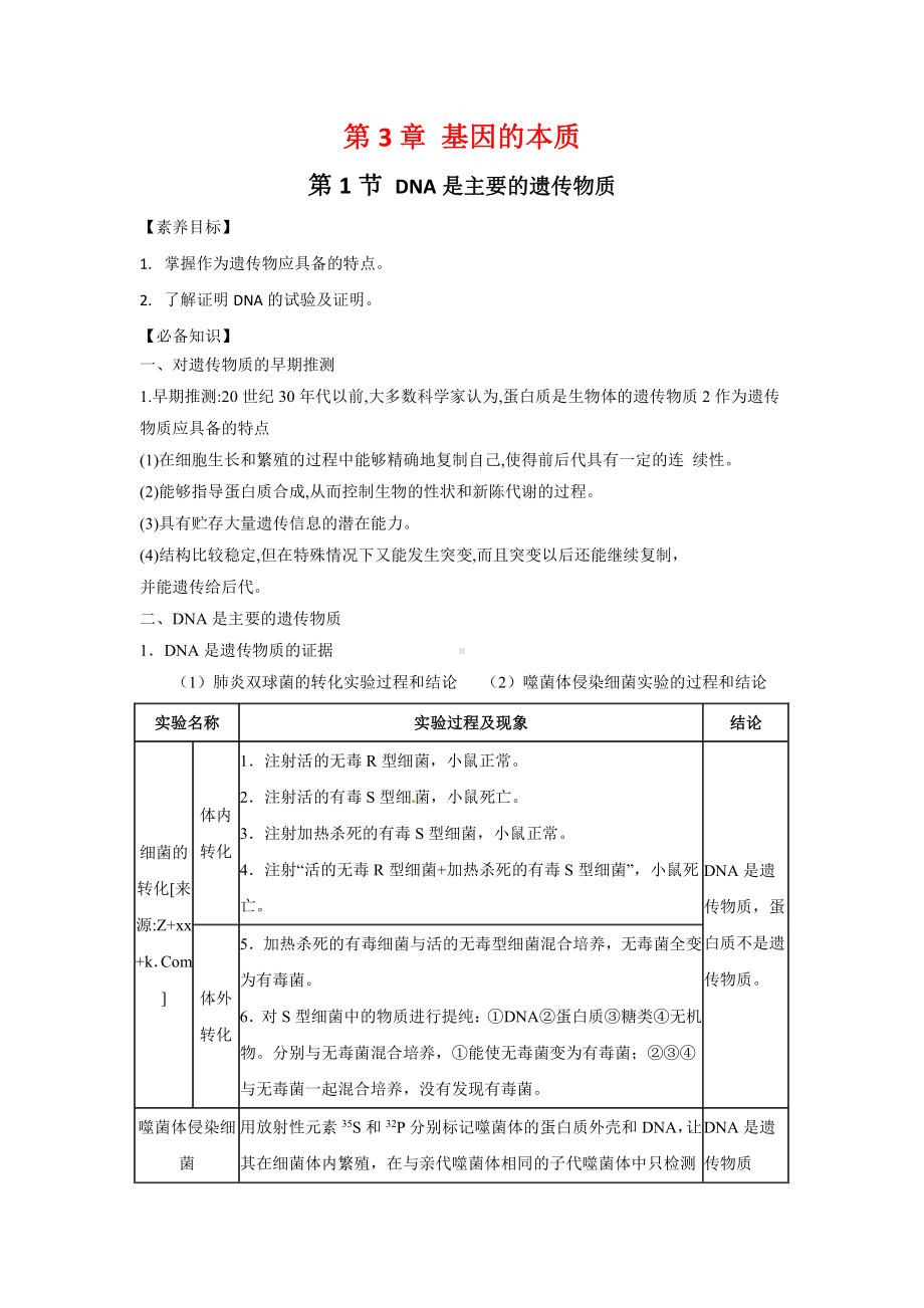 （新教材）2019人教版高中生物必修二3.1DNA是主要的遗传物质讲义.docx_第1页