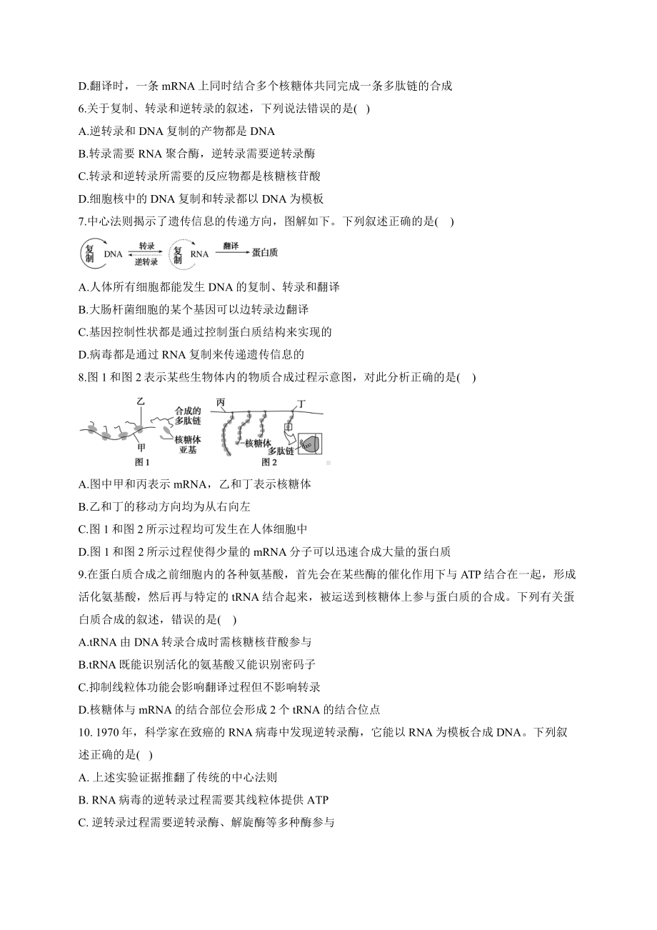 （新教材）2019人教版高中生物必修二暑假作业10 基因指导蛋白质的合成 能力提升.docx_第2页