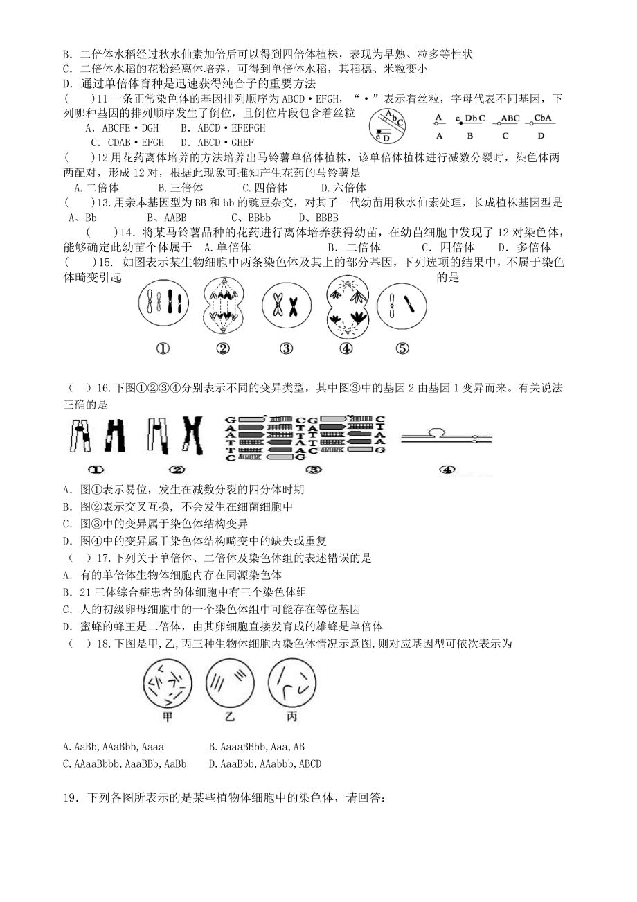 （新教材）2019人教版高中生物必修二5.2染色体变异（2）强化训练.doc_第2页