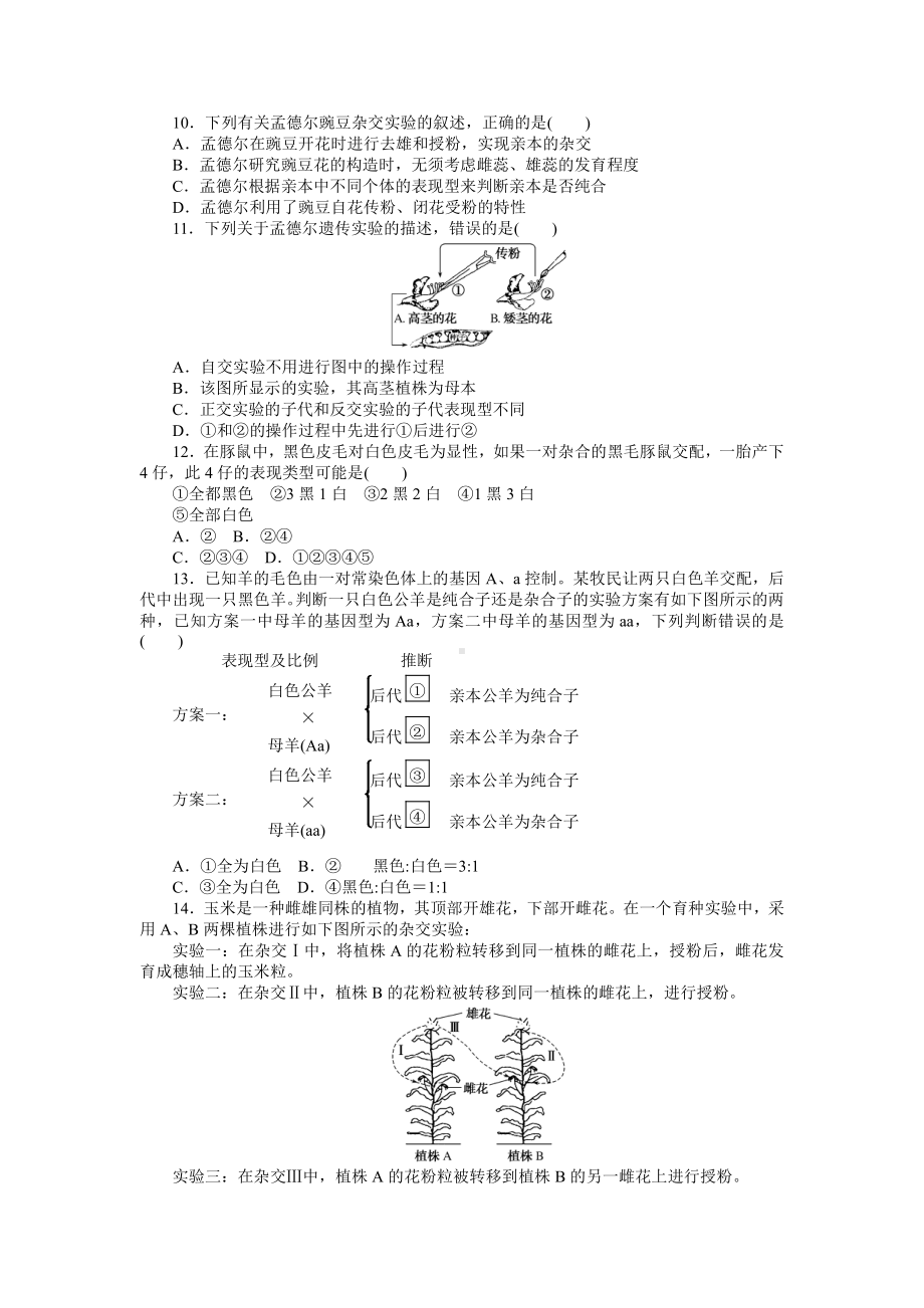 （新教材）2019人教版高中生物必修二01豌豆杂交实验过程及解释课后作业.doc_第2页