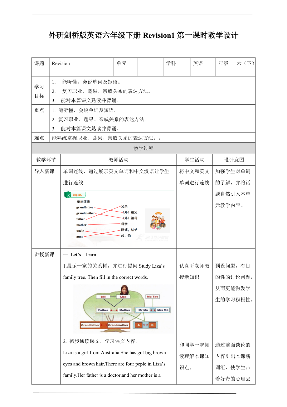 （精）外研剑桥版六年级下册英语Revision1第一课时（Part1,2,3)ppt课件+教案+习题.zip